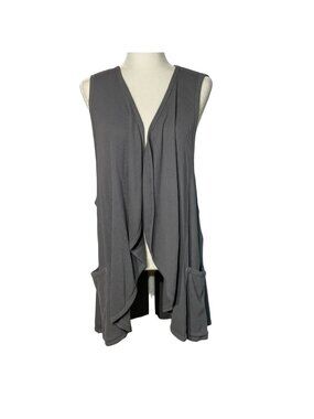 Prairie Cotton Vintage Thermal Waffle Knit‎ Oversized Open Cardigan Gray Sz SM